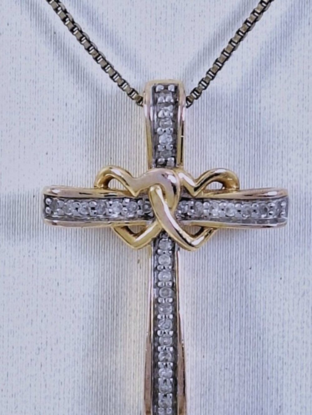Gold Over 925 Sterling & Diamond Encrusted Sunstone Import Cross w 18" Chain